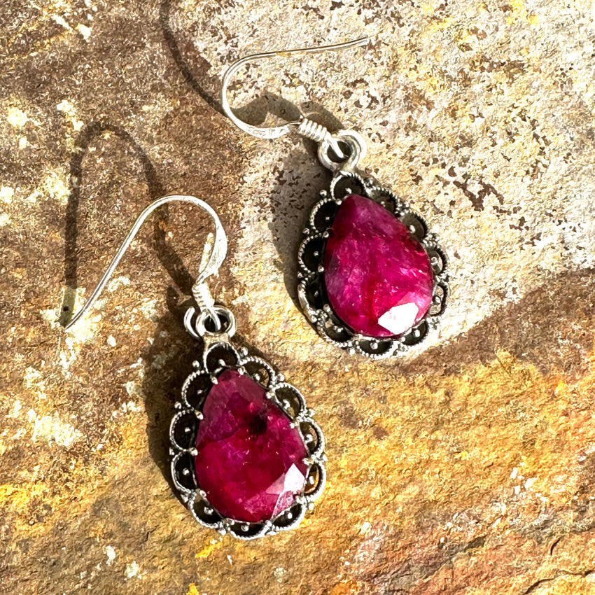 Sterling Silver Red Sapphire Pierced Earrings Earrings