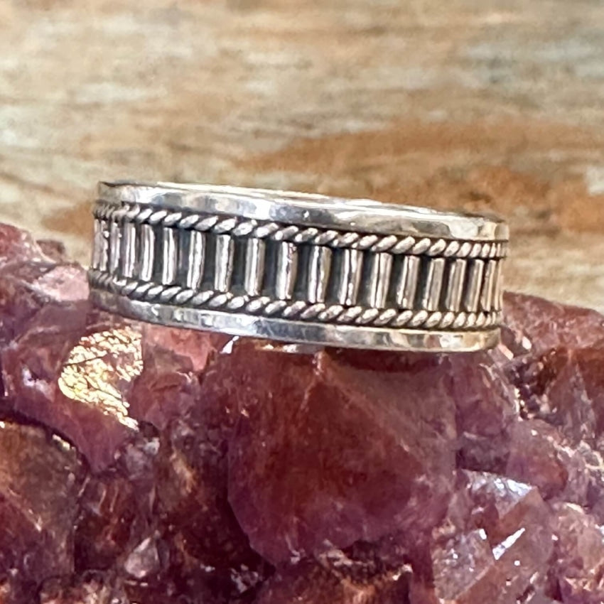Sterling Silver Reeded Band Ring Size 12