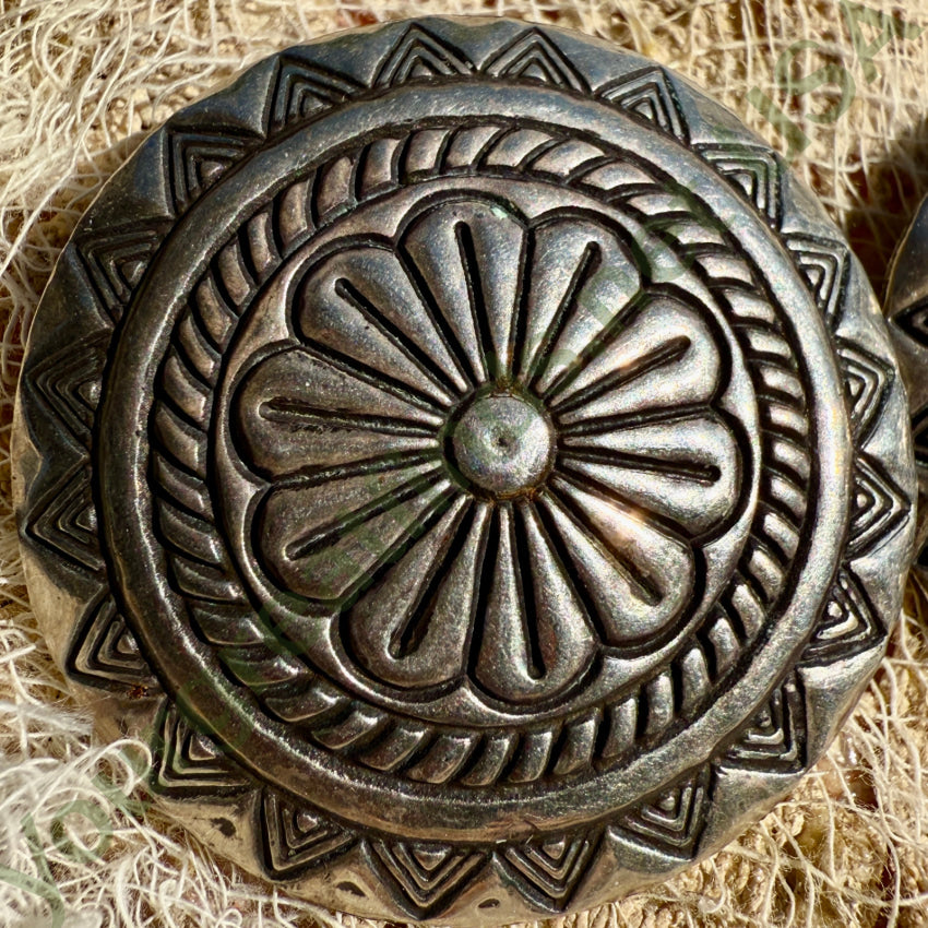 Sterling Silver Repouseé Pierced Concho Earrings Earrings