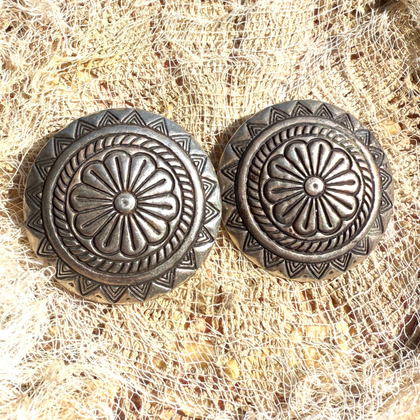 Sterling Silver Repouseé Pierced Concho Earrings Earrings