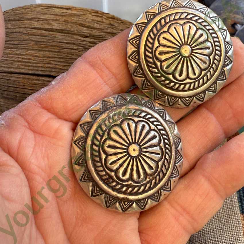 Sterling Silver Repouseé Pierced Concho Earrings Earrings