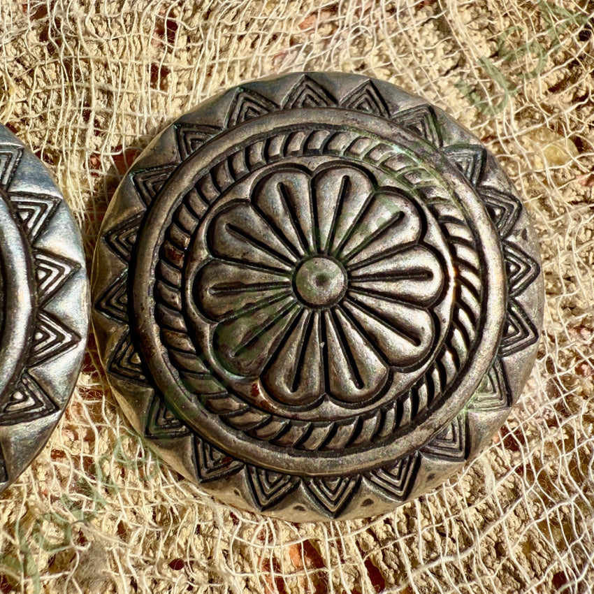 Sterling Silver Repouseé Pierced Concho Earrings Earrings