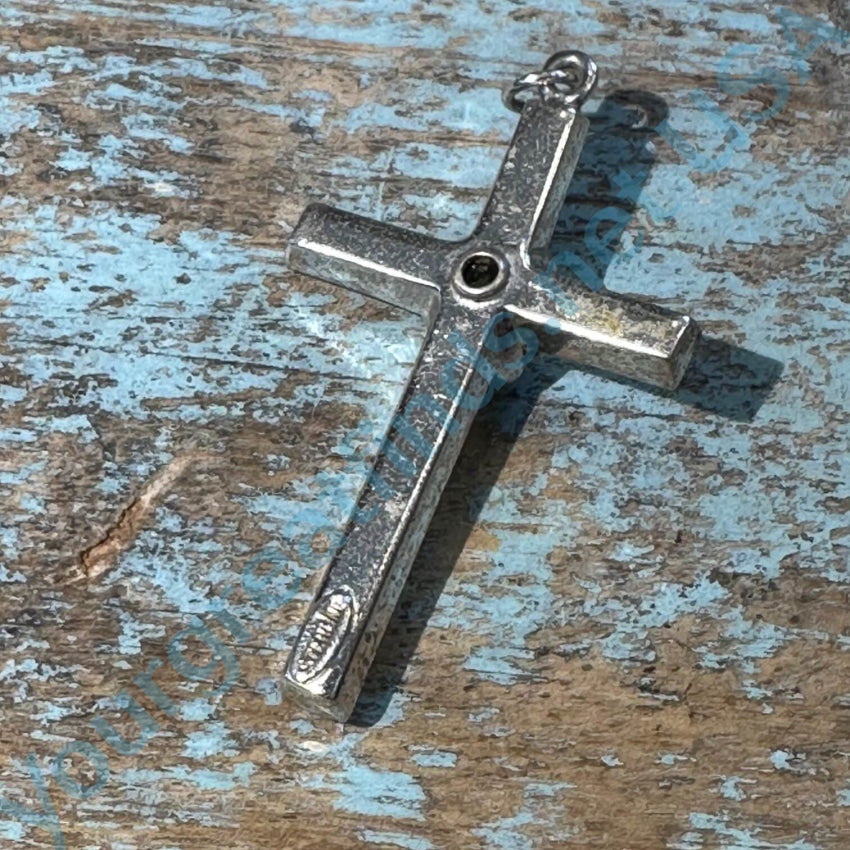 Sterling Silver Rhinestone Stanhope Cross Pendant Vintage