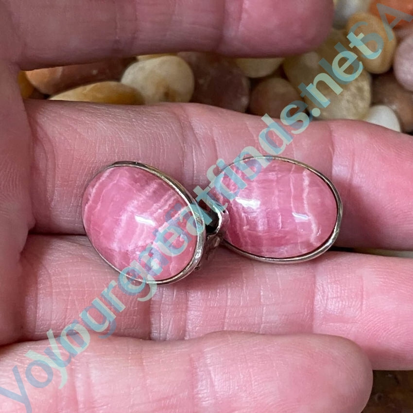 Sterling Silver Rhodochrosite Clip On Earrings Vintage Yourgreatfinds