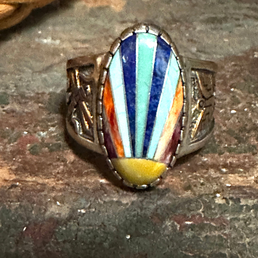 Sterling Silver Ring Beetle Inlay Turquoise Roderick Tenorio 8