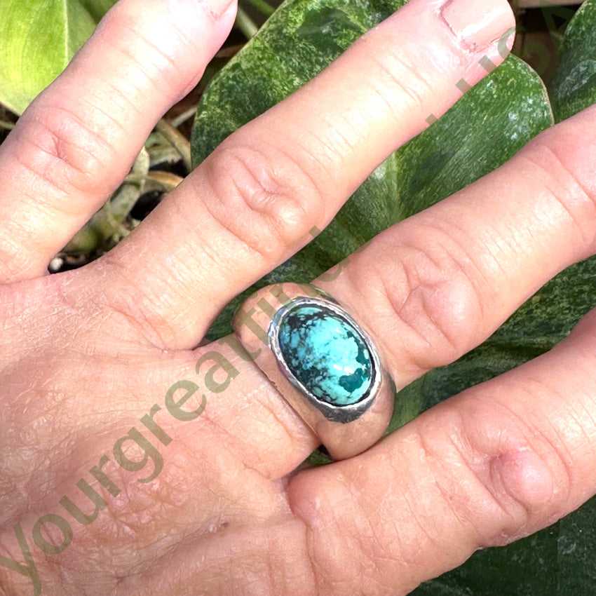 Sterling Silver Ring Unusual Turquoise Stone Size 11