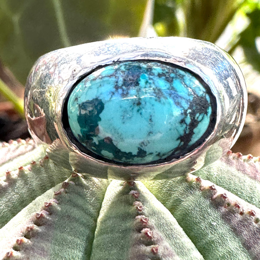 Sterling Silver Ring Unusual Turquoise Stone Size 11