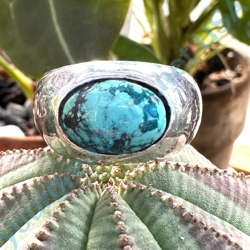 Sterling Silver Ring Unusual Turquoise Stone Size 11