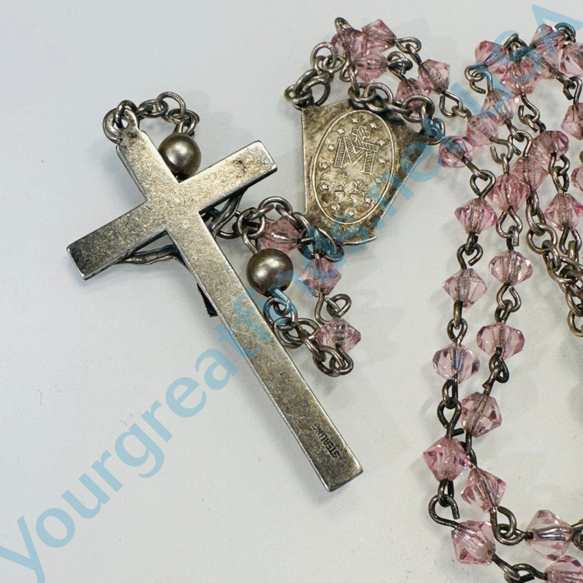 Sterling Silver Rosary Light Pink Glass Beads Vintage Rosary