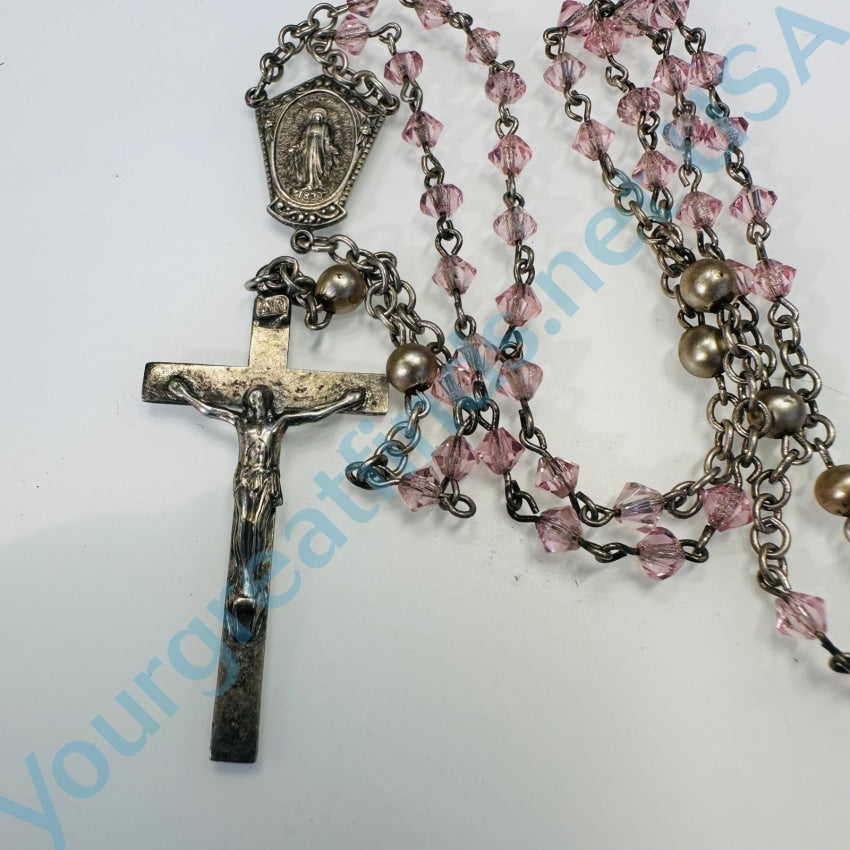 Sterling Silver Rosary Light Pink Glass Beads Vintage Rosary