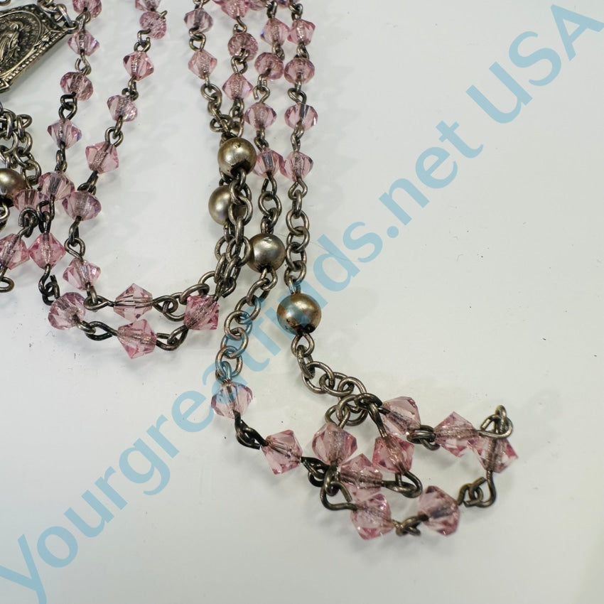 Sterling Silver Rosary Light Pink Glass Beads Vintage Rosary