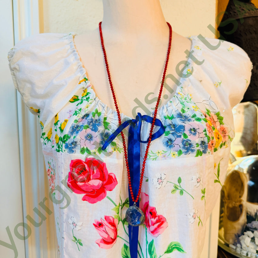 Sterling Silver Rutilated Quartz Diamond and Red Bead Necklace necklace