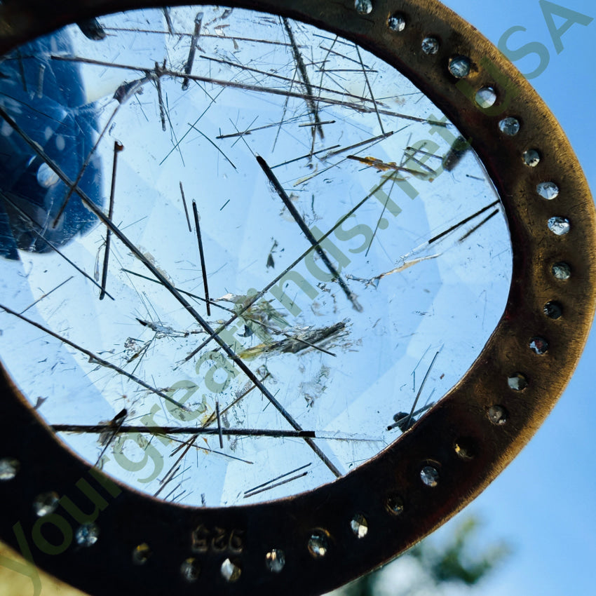 Sterling Silver Rutilated Quartz Diamond and Red Bead Necklace necklace