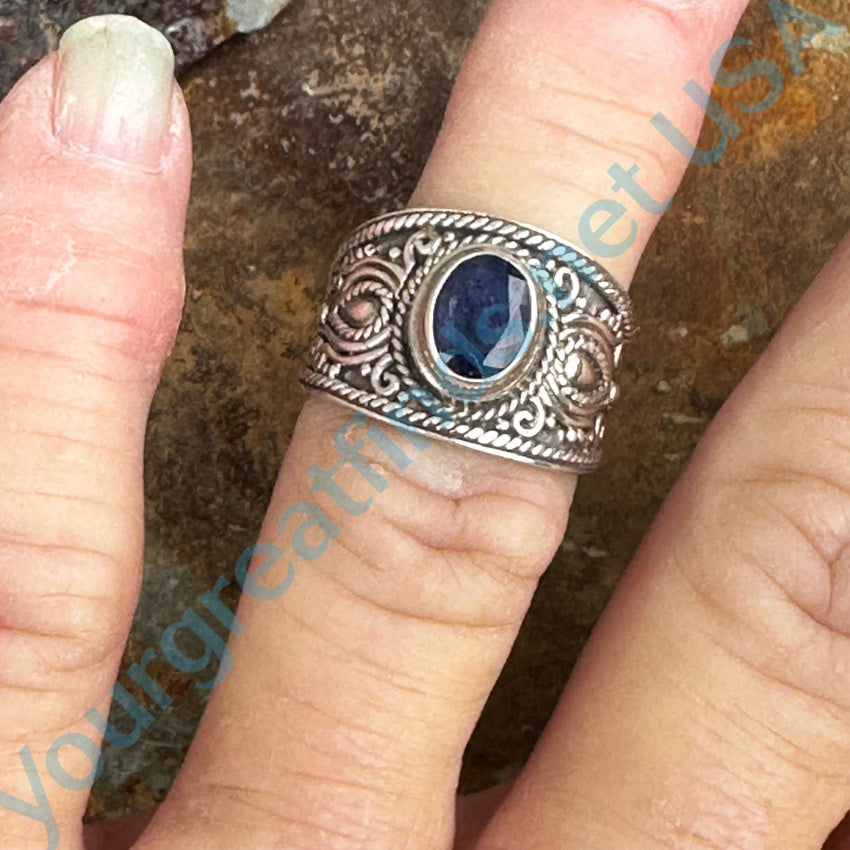 Sterling Silver Signet Ring Blue Sapphire Size 7 Ring