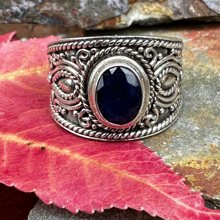 Sterling Silver Signet Ring Blue Sapphire Size 7 Ring