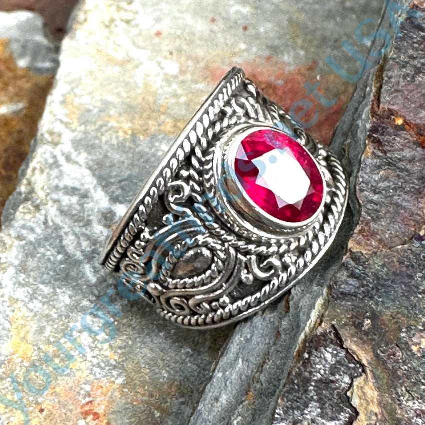 Sterling Silver Signet Ring Red Ruby Size 7 Ring