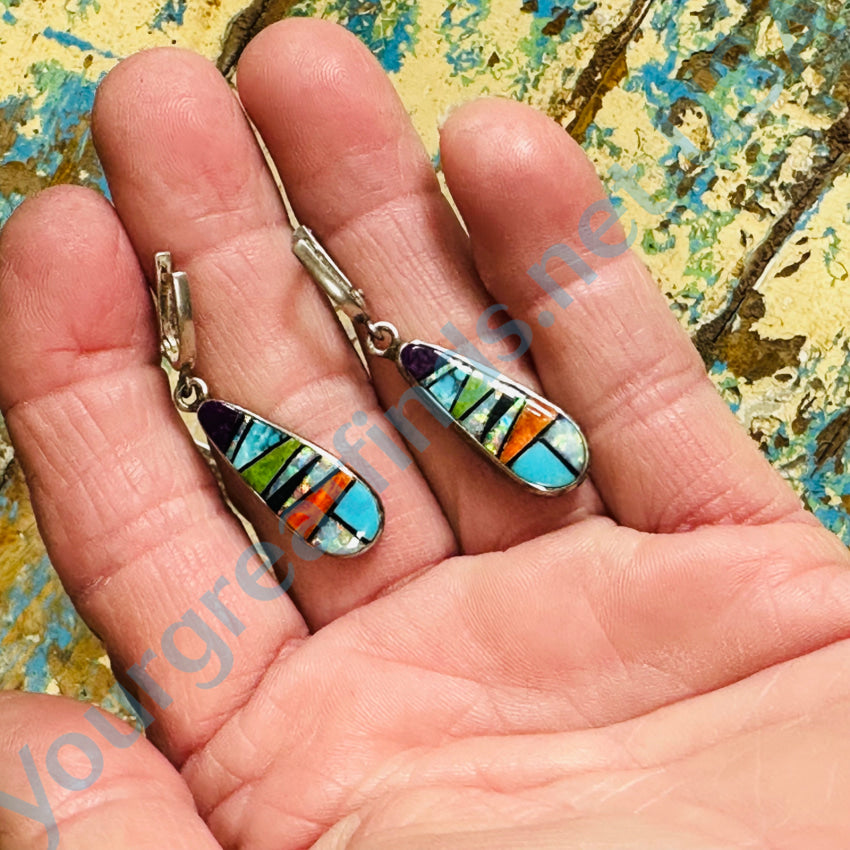 Sterling Silver Southwestern Channel Inlay Pierced Earrings Earrings