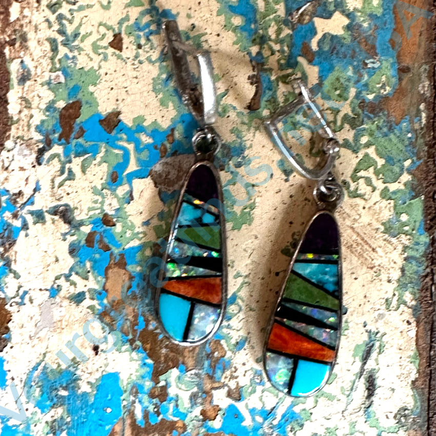 Sterling Silver Southwestern Channel Inlay Pierced Earrings Earrings