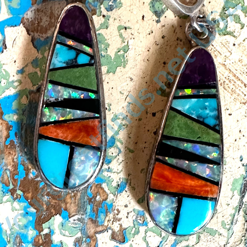 Sterling Silver Southwestern Channel Inlay Pierced Earrings Earrings