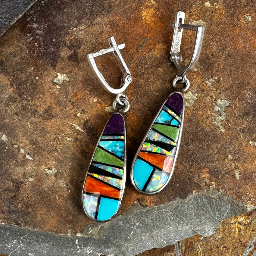 Sterling Silver Southwestern Channel Inlay Pierced Earrings Earrings