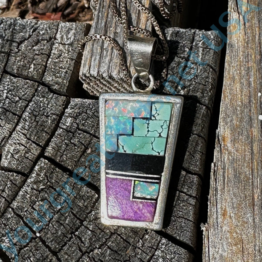 Sterling Silver Southwestern Double Sided Channel Inlay Necklace Necklace