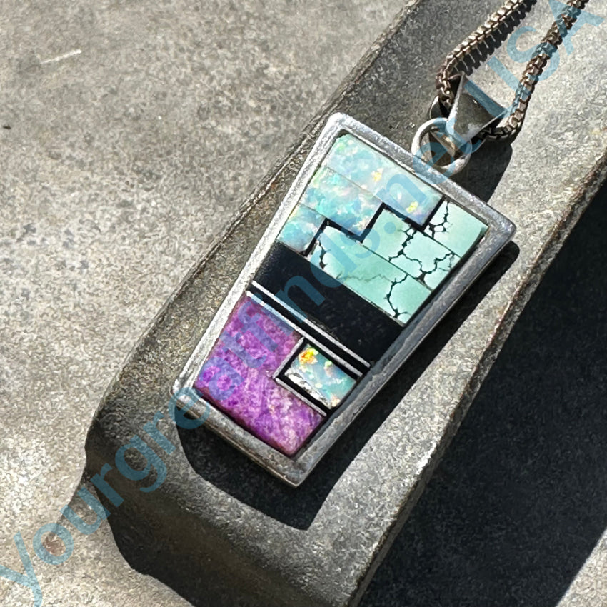 Sterling Silver Southwestern Double Sided Channel Inlay Necklace Necklace