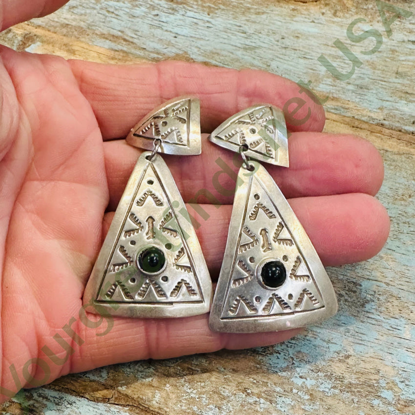 Sterling Silver Southwestern Onyx Pierced Earrings Mexico