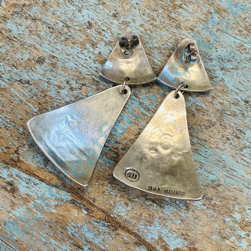 Sterling Silver Southwestern Onyx Pierced Earrings Mexico