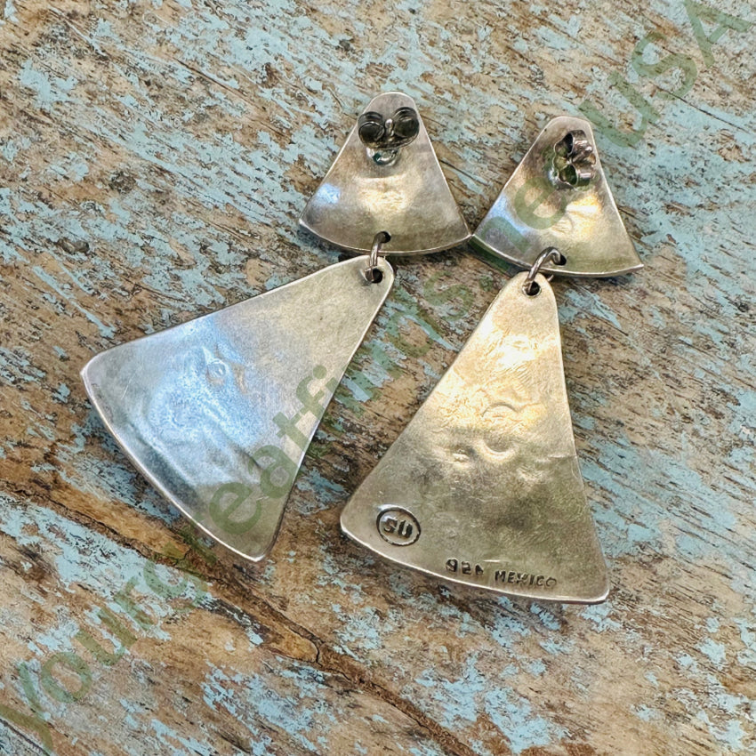 Sterling Silver Southwestern Onyx Pierced Earrings Mexico