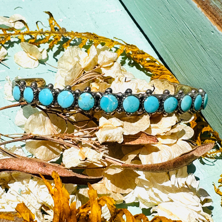 Sterling Silver Southwestern Style Turquoise Row Bracelet Jewelry