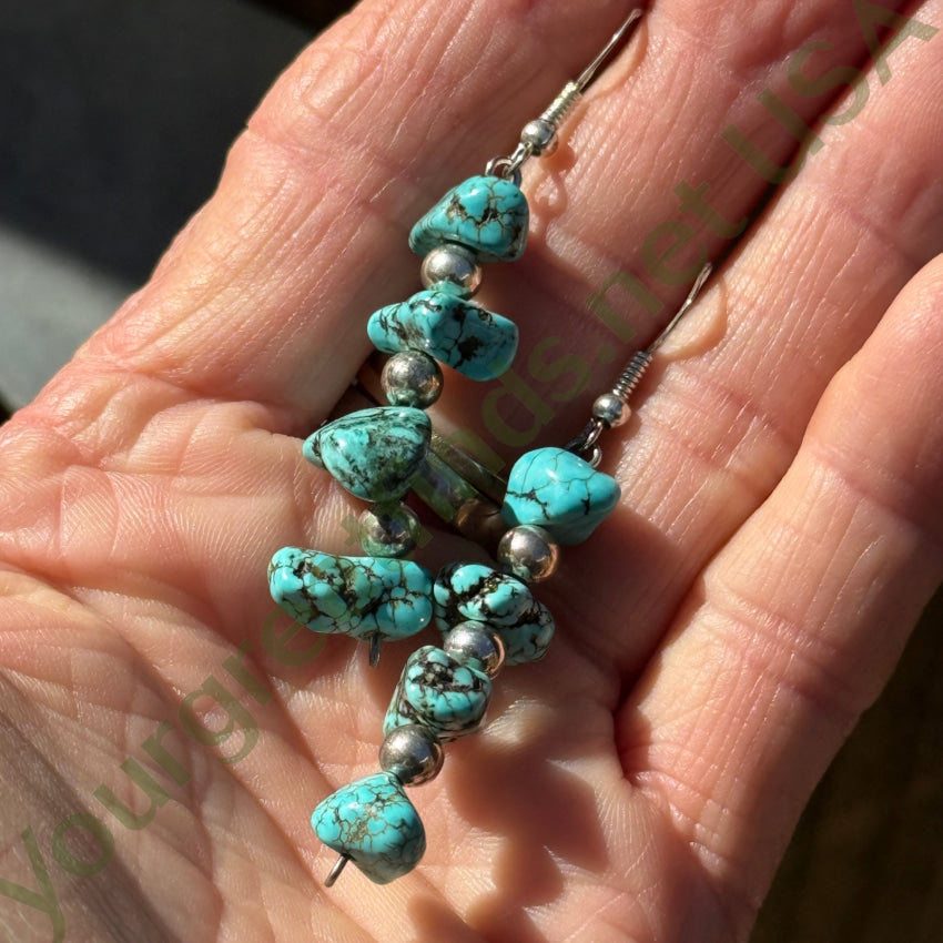 Sterling Silver & Spider Web Nugget Turquoise Pierced Earrings earrings