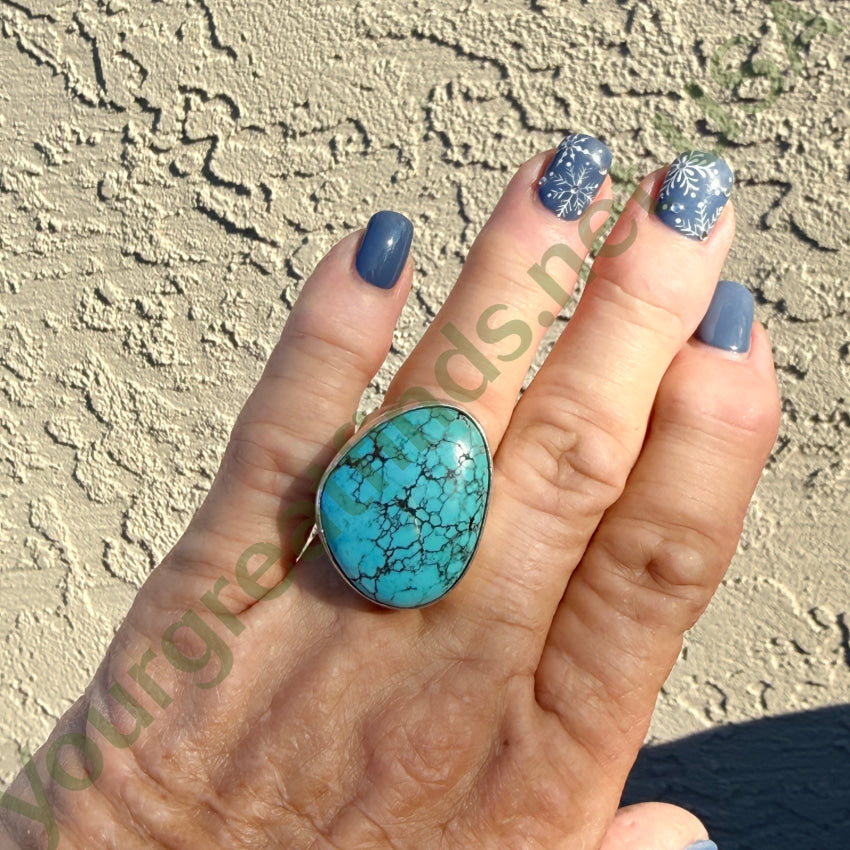 Sterling Silver Spider Web Turquoise Ring 8.5 ring