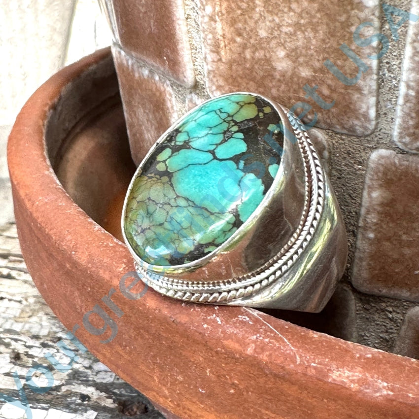 Sterling Silver Spider Web Turquoise Ring Size 13.5
