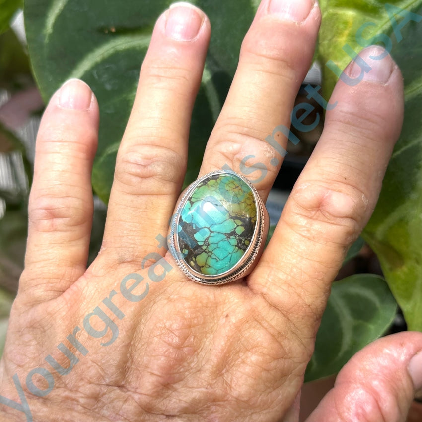 Sterling Silver Spider Web Turquoise Ring Size 13.5
