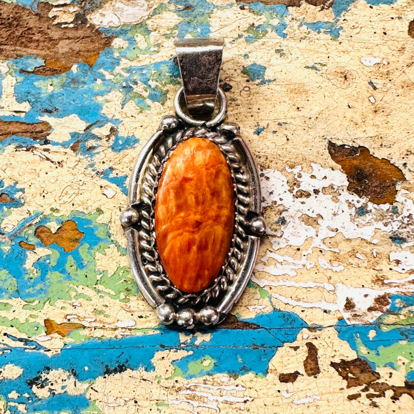 Sterling Silver & Spiny Oyster Pendant Navajo Pendant