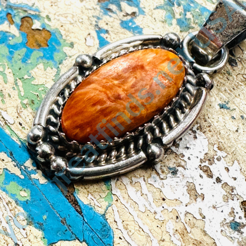 Sterling Silver & Spiny Oyster Pendant Navajo Pendant