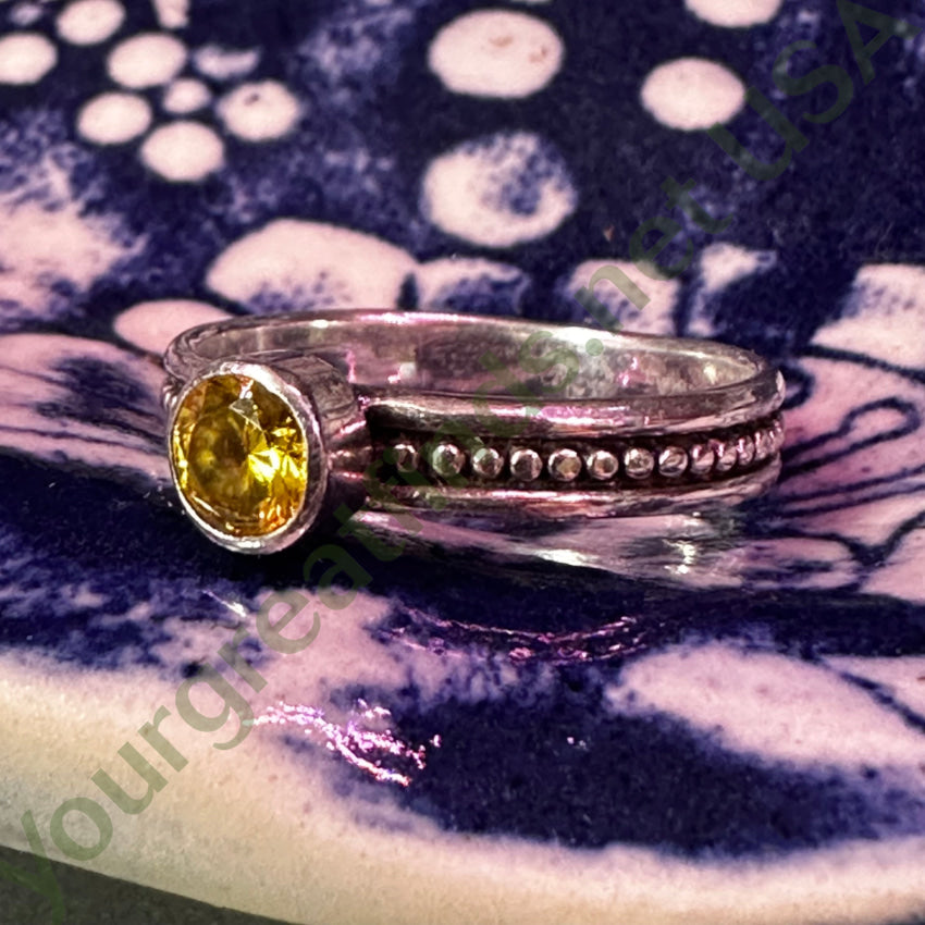 Sterling Silver Stacking Ring Lemon Cubic Zirconia Size 8 3/4 Ring