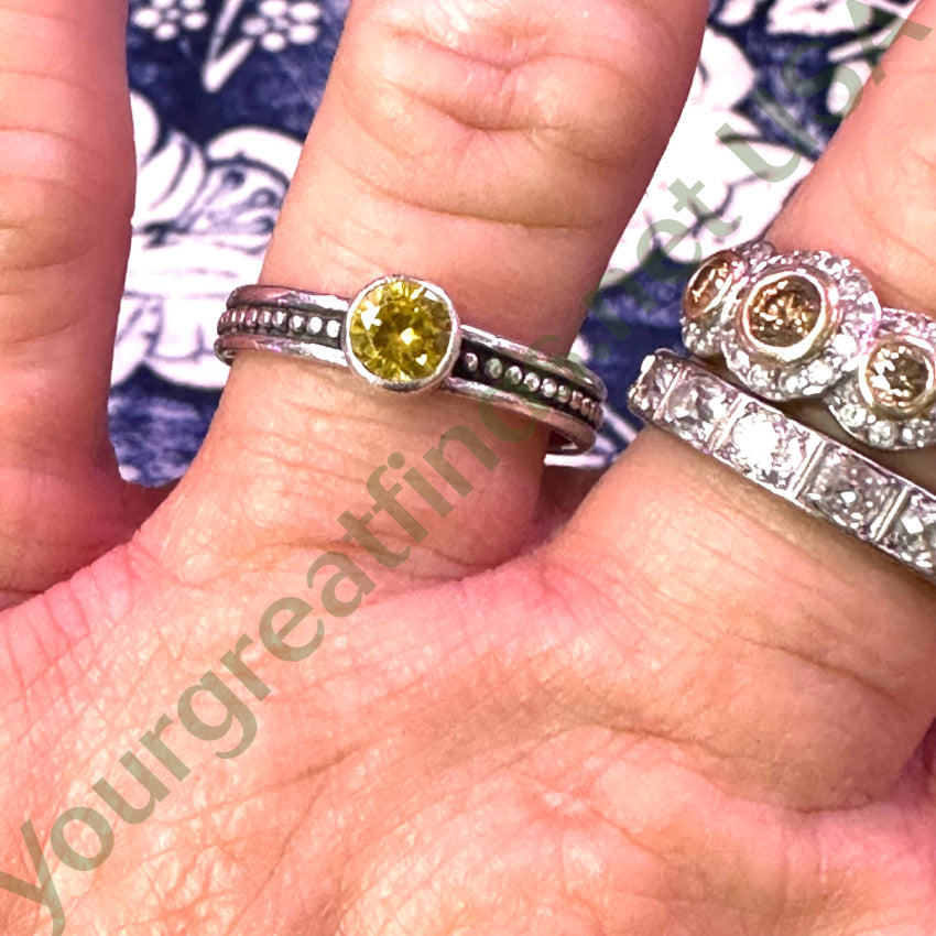 Sterling Silver Stacking Ring Lemon Cubic Zirconia Size 8 3/4 Ring