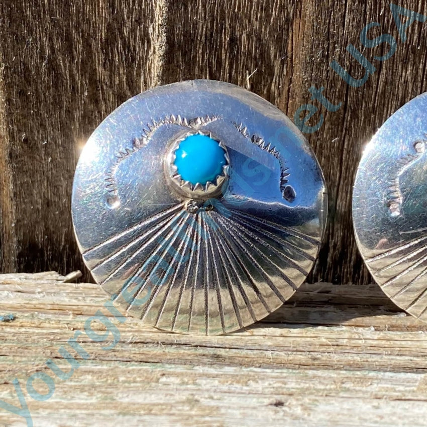 Sterling Silver Stamp Decorated Turquoise Earrings Navajo