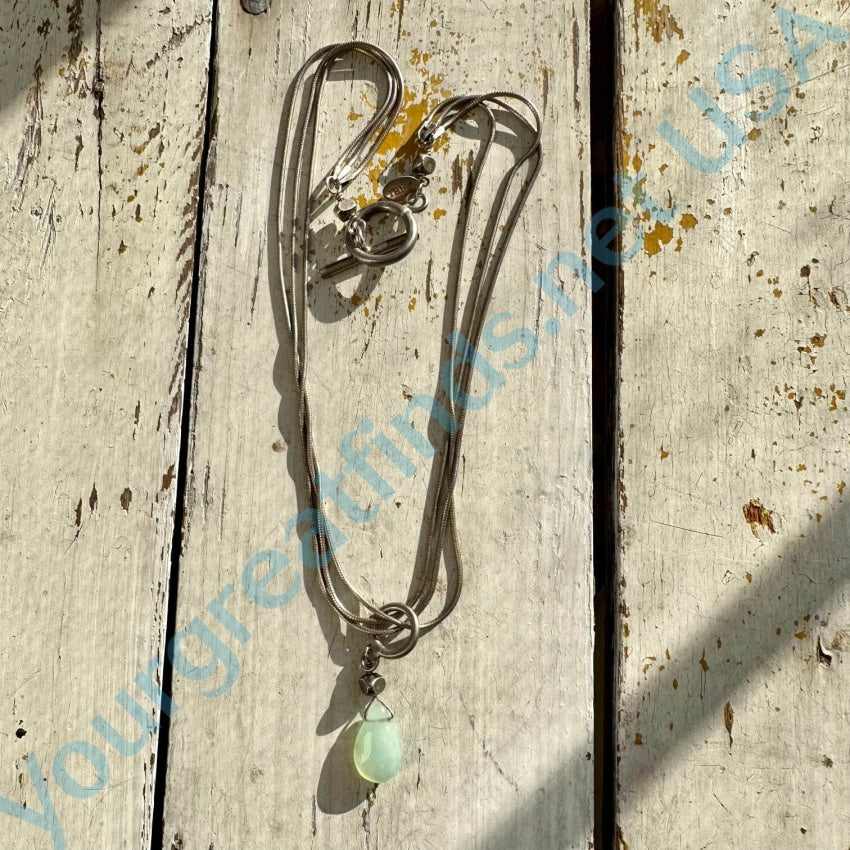 Sterling Silver Triple Snake Chain Necklace Glass Briolette Pendant