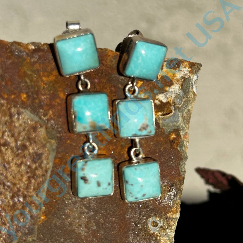 Sterling Silver & Turquoise 3 Tier Pierced Post Earrings Earrings