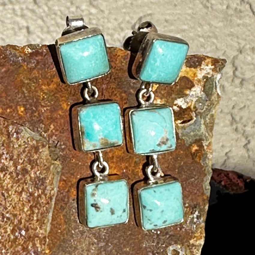 Sterling Silver & Turquoise 3 Tier Pierced Post Earrings Earrings