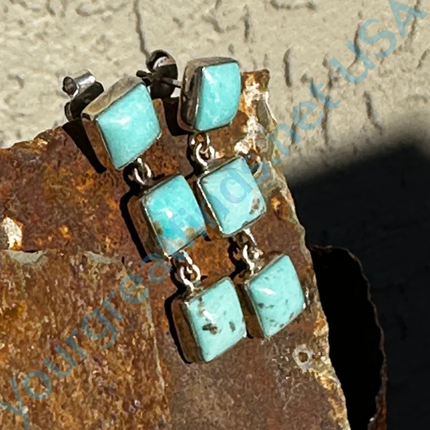 Sterling Silver & Turquoise 3 Tier Pierced Post Earrings Earrings