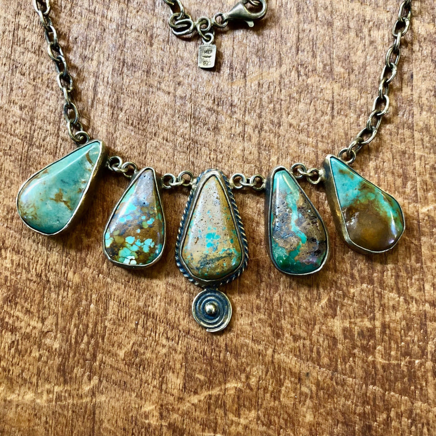Sterling Silver &amp; Turquoise 5 Pendant Necklace