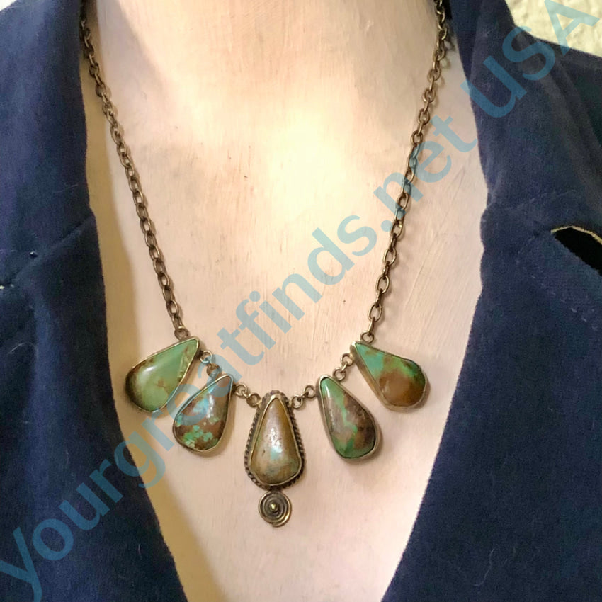 Sterling Silver & Turquoise 5 Pendant Necklace