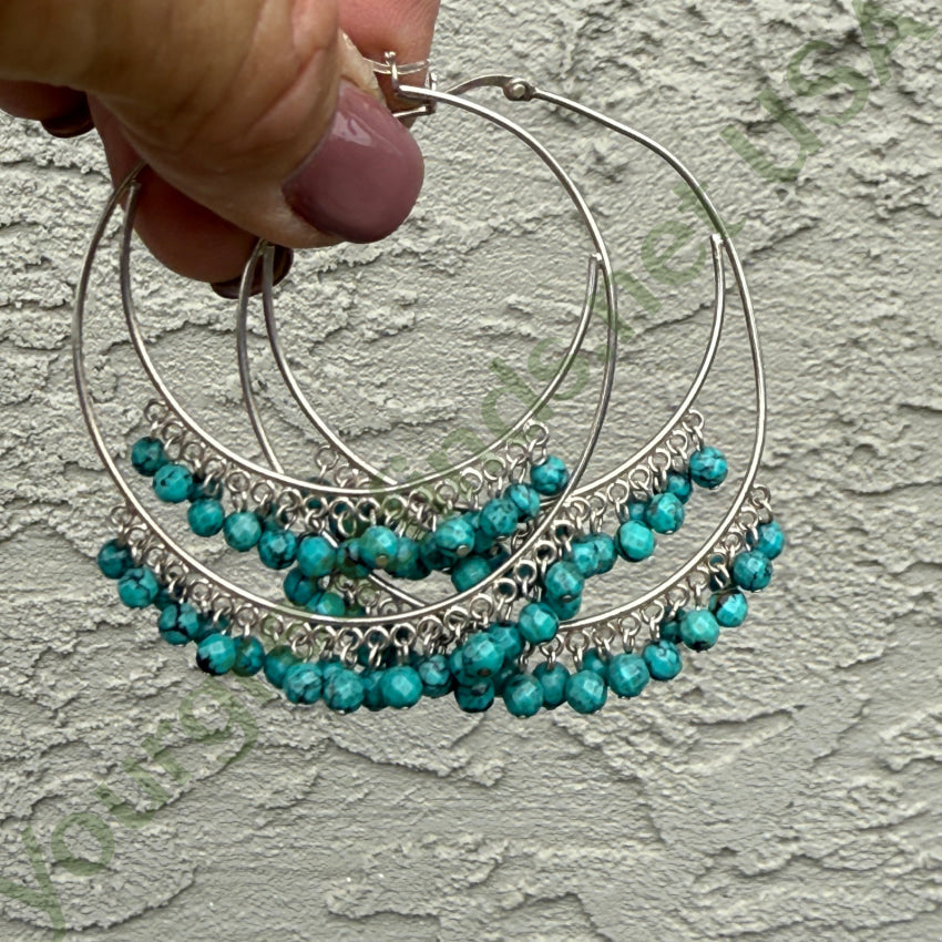 Sterling SIlver & Turquoise Bead Large Pierced Hoop Earrings earrings