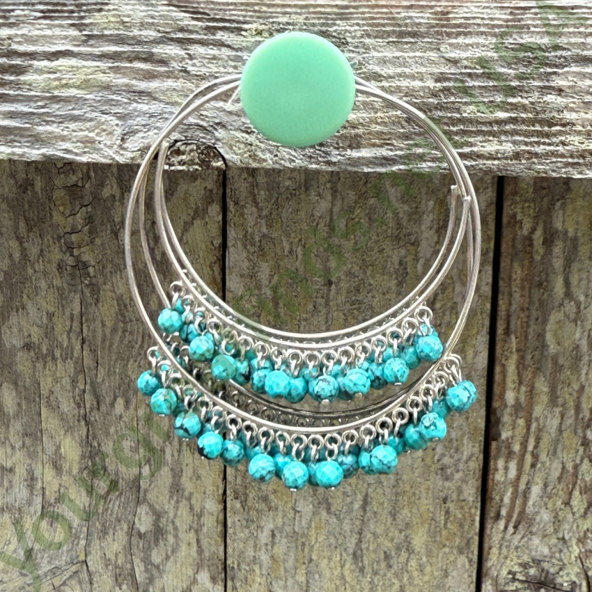 Sterling SIlver & Turquoise Bead Large Pierced Hoop Earrings earrings