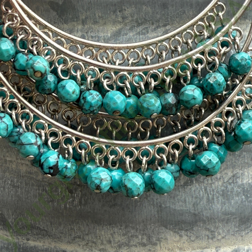 Sterling SIlver & Turquoise Bead Large Pierced Hoop Earrings earrings