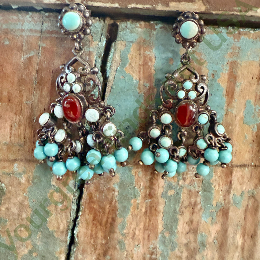 Sterling Silver & Turquoise Beaded Chandelier Pierced Post Earrings earrings