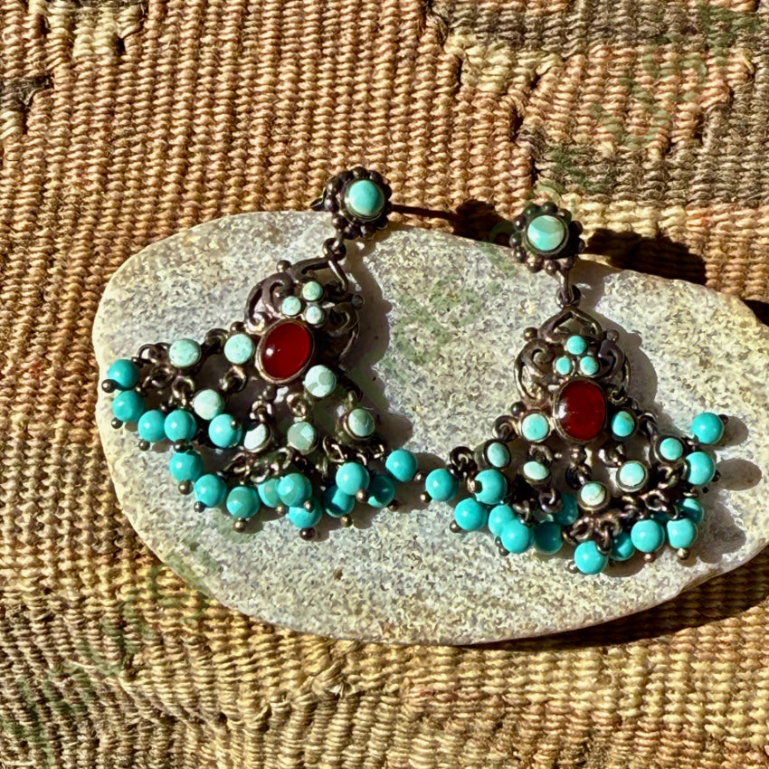 Sterling Silver & Turquoise Beaded Chandelier Pierced Post Earrings earrings